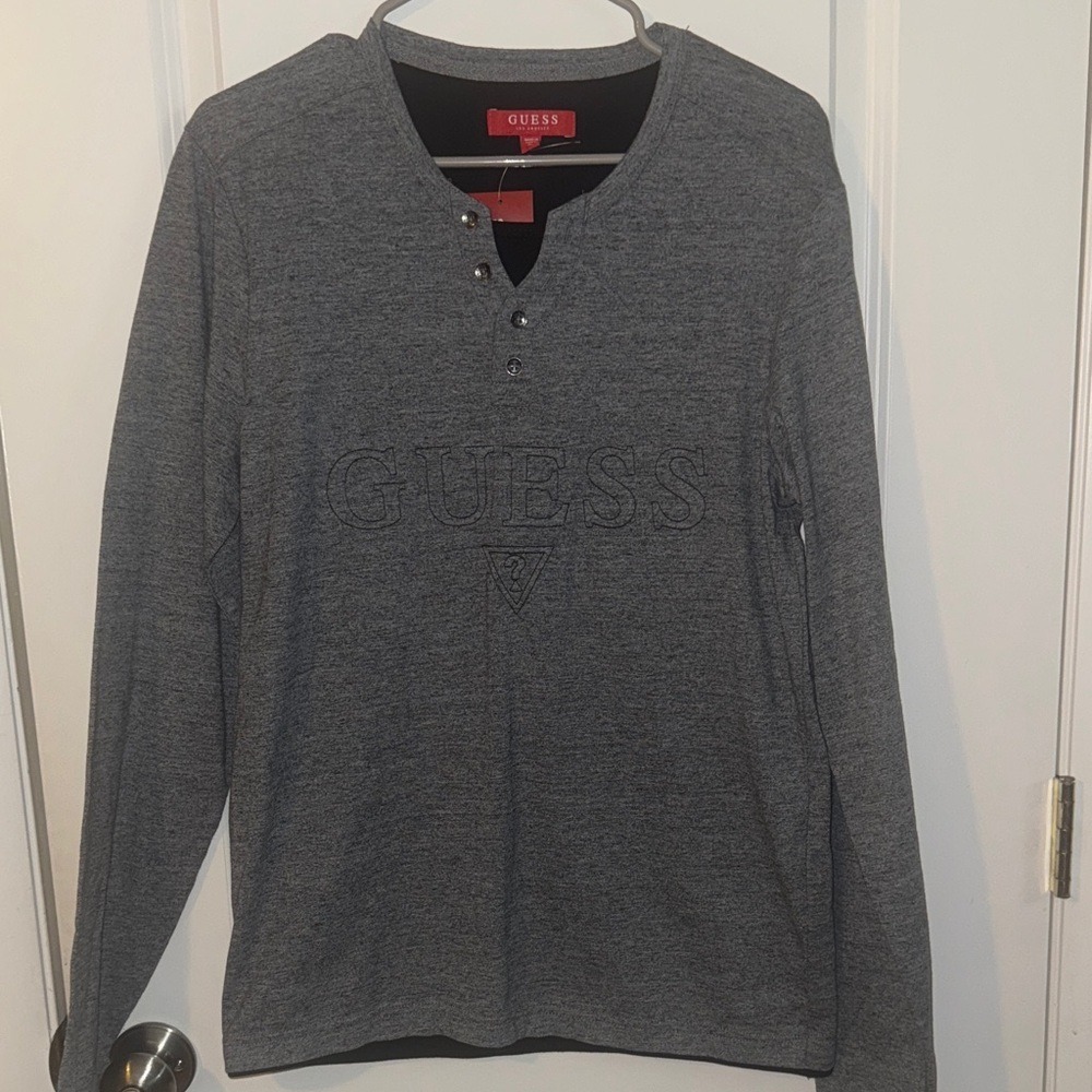 Guess‎ Shirt Mens Medium Gray Henley Long Sleeve layer Knit Pullover NWT